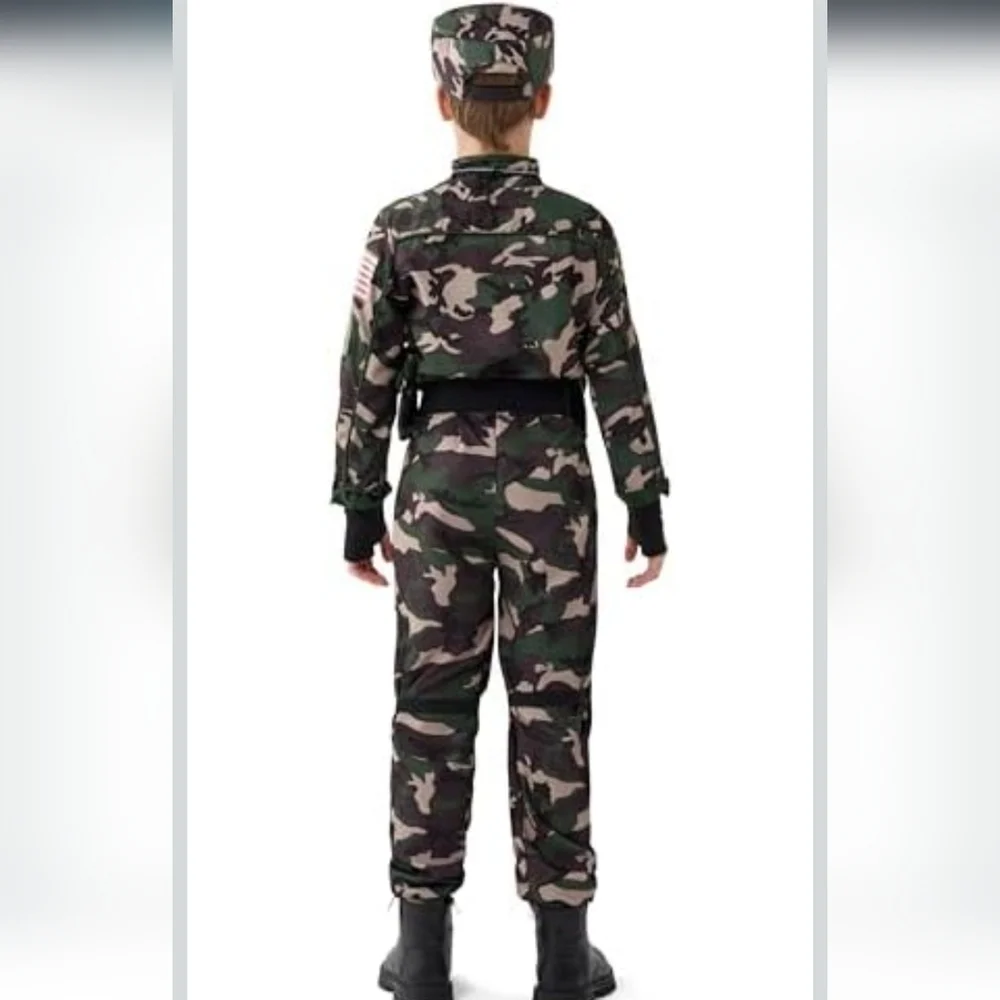 Kids Army Soldier Costume Large 10-12 Camo Trooper Halloween Dress Up Set